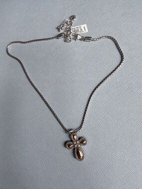 Sterling Silver Cross Pendant Necklace with Brown Accents - Brighton